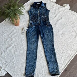 Mitzi Michel Women's Denim Overalls with Embroidered Details